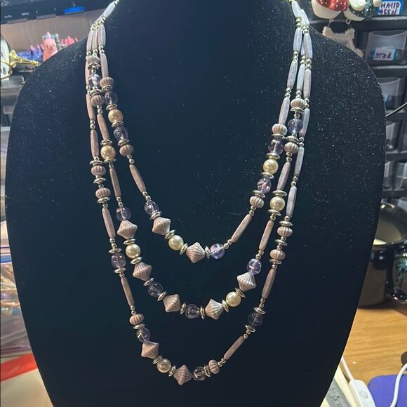Silver and Purple Multi-Strand Necklace with Crystal Accents - Picture 1 of 4